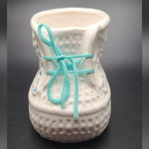 Rubens Originals Baby Booty Planter Ceramic White with Blue Shoelaces Vintage